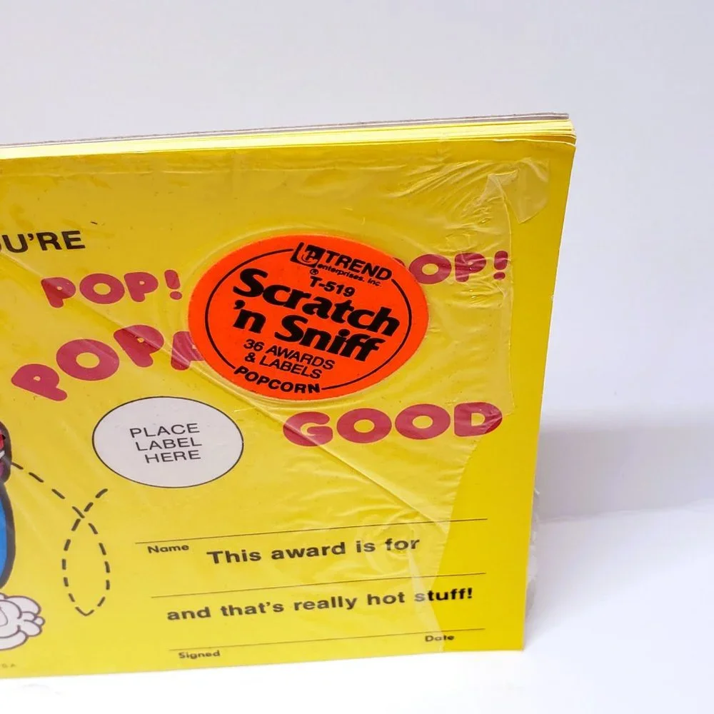 1979 Trend Popcorn Scratch 'n Sniff Sticker Sheets w/ Certificates Poppin' Good